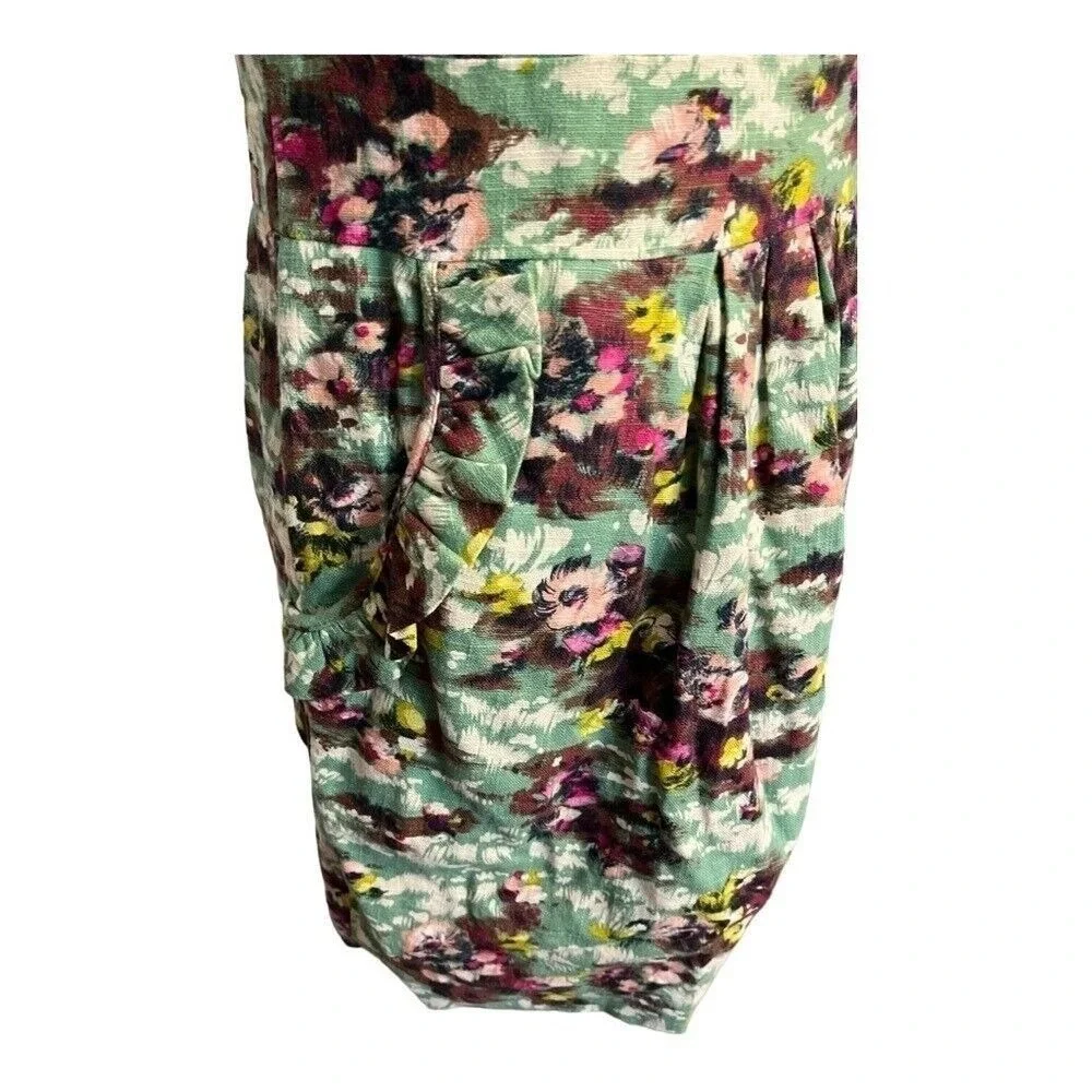 Darling April Dress Spearmint Green Floral Linen Blend Pockets‎ Large NWT